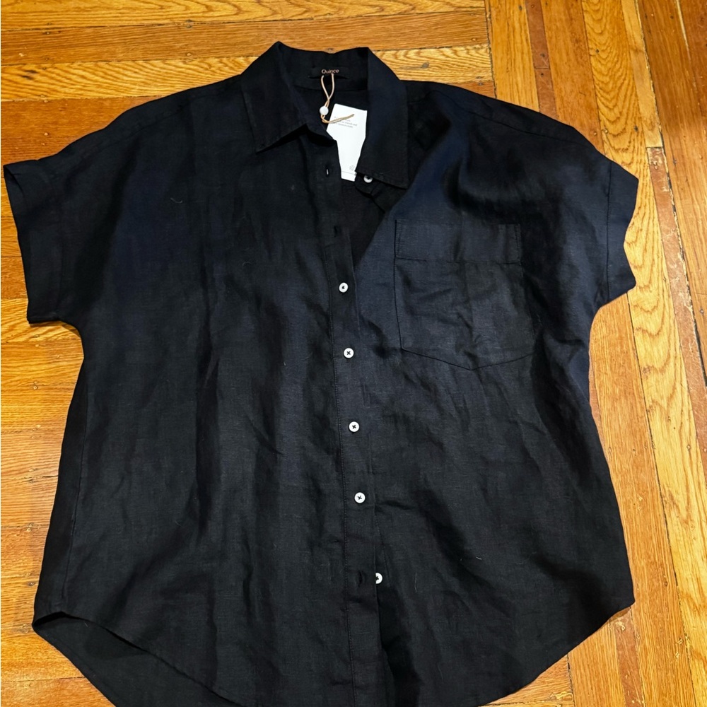 Quince Black Short-Sleeve Linen Button-Down Shirt